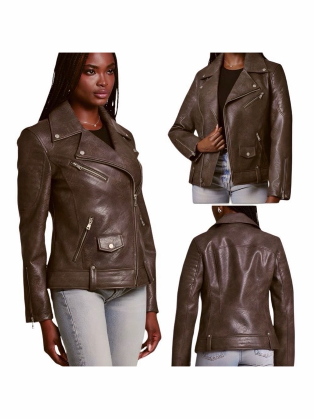 NWT Avec Les Filles Faux Leather Quilted Moto Biker Jacket
